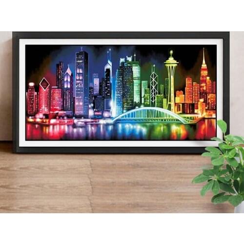 Diamond Embroidery Landscape Picture Of Rhinestone Bright Lights,Big City DIY Diamond Painting Cross Stitch Full Square