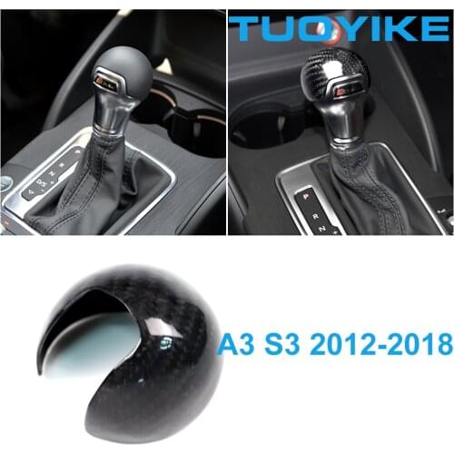 Car Styling Real Carbon Fiber Central Gear Shift Knob Cover Interior Trim Sticker For Audi A3 S3 2012-2018 Accessories Parts