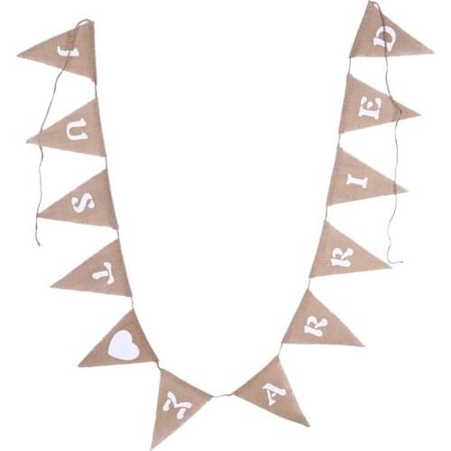 Lychee JUST MARRIED Pattern Burlap Flag Banner Party Banner Flags DIY Birthday Festival Decoration Accessories
