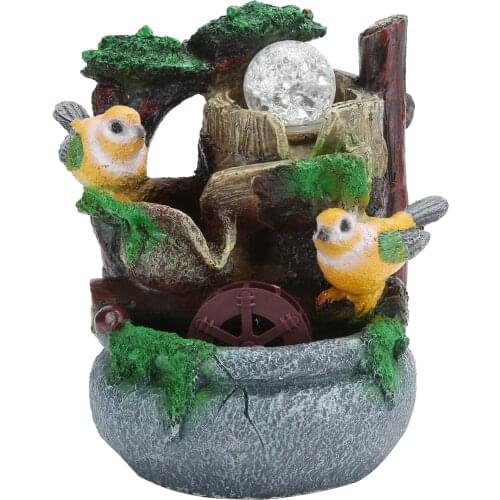 Flowing Water Waterwheel Fountain Decoration Home Office Desktop Miniature Landscape Ornament EU US Plug