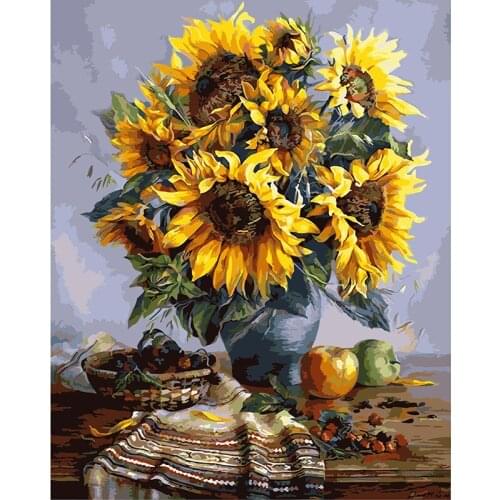 DIY oil painting paint by number canvas picture home wall decor sunflowers drawing coloring paint craft painting by numbers