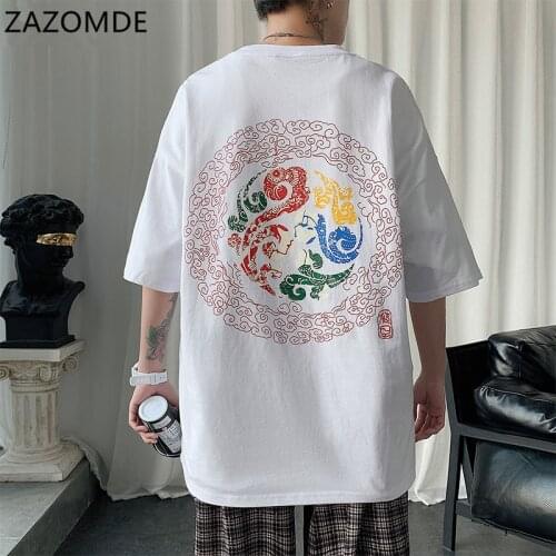 ZAZOMDE Summer Fashion Oversized T Shirt Korean Style Loose Plus Size Print Short Sleeve Kpop Hip Hop Tops Men Streetwear