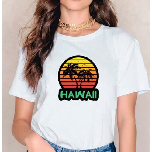 Aloha Hawaiian Graphic T Shirts Harajuku Beach Palm Tree Women Sexy Tops Vintage Streetwear Sunset Vintage Tops Summer