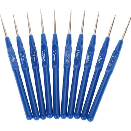Hot 10pcs Metal Knitting Needles Crochet Hooks Kits With Ergonomic Grips 0.6-2.0mm