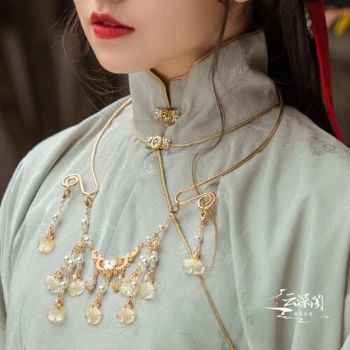 Ginkgo Fu Chinese Necklace Antique Style Neck Classical Chinese Traditional Wedding Dress Cheongsam Necklace Accessories