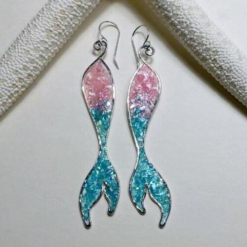 Fashion Mermaid Tail Pendant Hook Earrings Women Jewelry Party Wedding Decor