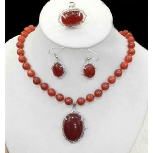 New hot Natural Charming Red Ruby Gem stone Necklace Ring Earring Jewelry Sets