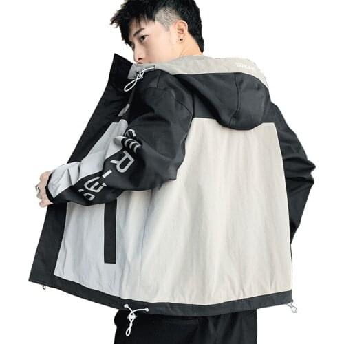 2021 Autumn Jacket Mens Hooded Korean Style Trend Casual All-Match Young Jacket Pure Color Spring and Autumn Hooded Tops