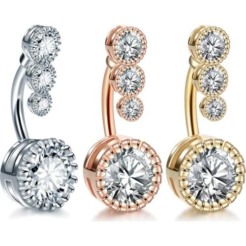 1PC 14G 316L Surgical Steel Navel Piercing Rose Gold Color Rhinestone Dangle Belly Button Rings Nombril Women Sexy Body Jewelry