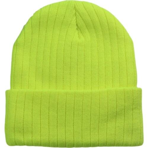 Snug Fit Ladies Knit Hats Winter Beanies Plain Neon Yellow Mens Skullies Stretch Soft Acrylic Pink Lt.purple