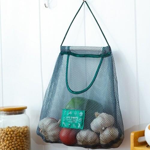 1PC Vegetable Hanging Storage Bag Hollow Breathable Reusable Mesh Bag Kitchen Garlic Onion Vegetable Sorting Bag Mesh Pocket