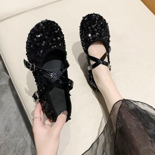 Single Shoes Womens Sweet Summer Light Sequined Casual Womens Shoes Comfortable Breathable Grandma Soft Sole Peas Shoes Trend