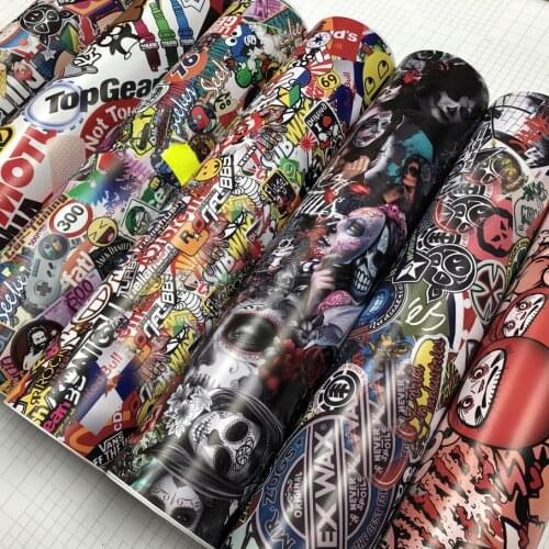 50cmx300cm Self Adhesive Car Sticker Bomb Wrap Foil JDM Skull Graffiti Cartoon Printed Sticker Bomb Vinyl Car Motorbike Decal
