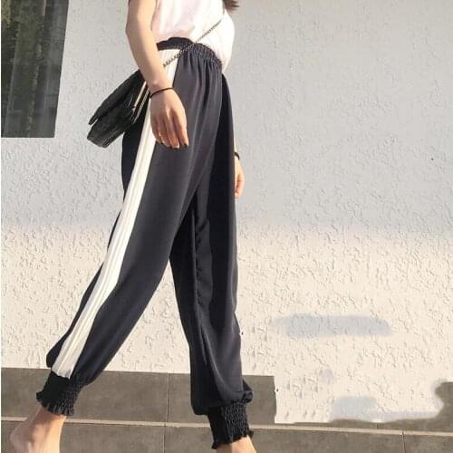 Chiffon trousers summer mosquito thin section was thin loose tight waist high waist beam foot nine pants trousers