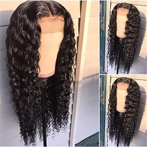 Black Long Curly Middle Part Synthetic Lace Front Wigs for Woman With Baby Hair Soft Heat Resistant Fiber Daily Wigs