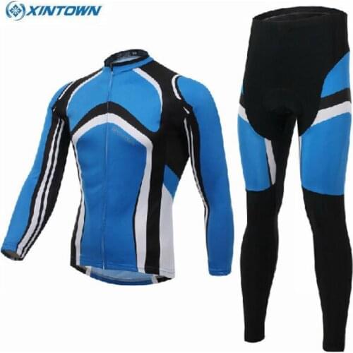 XINTOWN Cycling Blue Bike Long Sleeve Clothing Set Ropa Ciclismo Bicycle Wear Suit Jersey Shorts S-4XL
