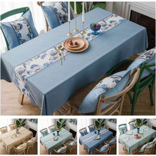 Waterproof Tablecloth Blue Tablecloth with Embroidery Rectangular Table Cloth for Party Wedding Table Decoration Home 5 Colors