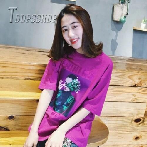 Plus Size Cotton Women T Shirt 2019 Korean Elegant Girl Printing Female Tee Shirts