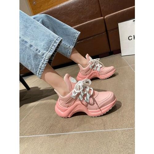 New womens casual single shoes bow-shaped mid-heel light running shoes comfortable and breathable sports shoes