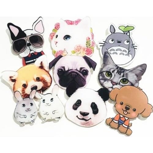1PCS Cat Dog Rabbit Panda Icon Brooch Acrylic Animals Kawaii Badges Good Quality Pin For Kids Party Gifts Decoration On Bag Hat