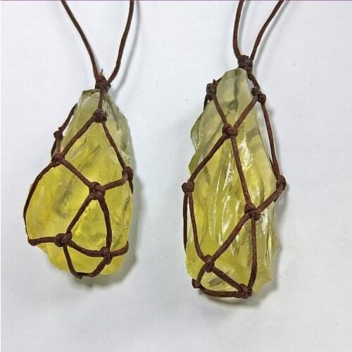 10 Pcs Handmade Weave Irregular Shape Yellow Citrines Crystal Pendant Rope Chain Necklace Charm Jewelry