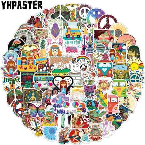 100 pcs/pack Retro Hippies Stickers Love And Peace For Motorcycle Laptop Luggage Skateboards PVC Waterproof Diary Stationery