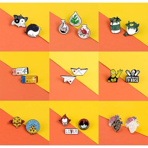 18 styles set pins Clown Homer Lisa enamel pin badges Yin and Yang Fish pins brooches Lapel Clothes bag Jewelry gifts for women