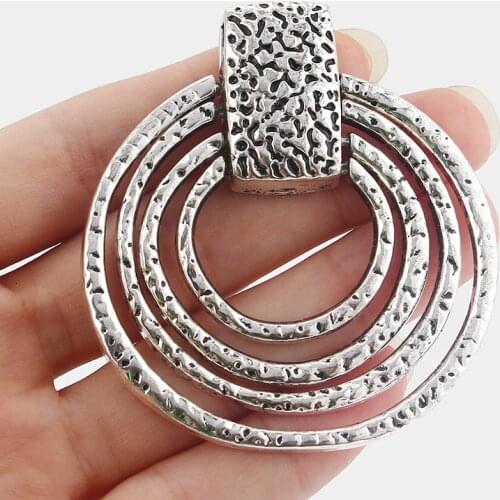 2PCS Large Hammered 4 Circles Rings Charms Pendants for DIY Jewelry Making Findings 67x63mm