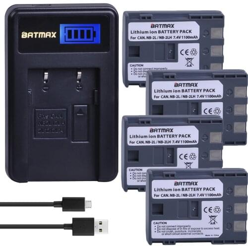 4Pcs NB-2L NB 2L NB2L NB 2LH BP-2L5 1100mAh Rechargeable Li-ion Battery + LCD USB Charger for CANON 350D 400D G7 G9 S30 S40 z1