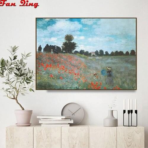 Impressionism of Claude Monet fields 5D DIY Diamond Painting Full Square Round Diamond Embroidery Rhinestones Mosaic Picture