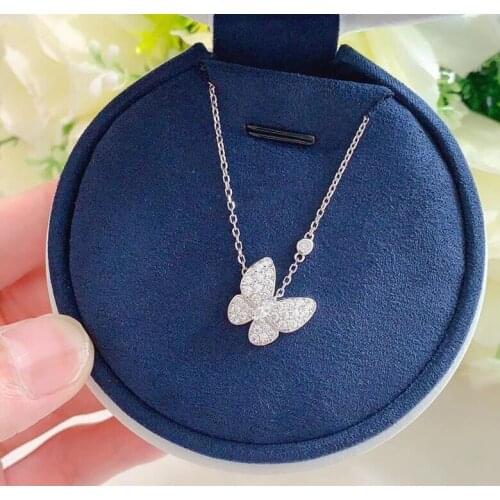 ANZIW 925 Sterling Silver Created Diamond Animal Pendant Necklace For Women Butterfly Pendant Necklace Jewelry birthday Gifts
