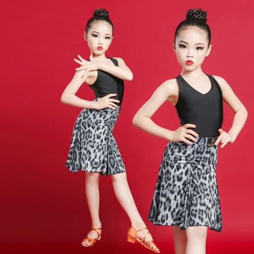 2020 Summer New Children Latin Dance Dress Girls Leopard Print Professional Competition Regulations Costumes 2 Pieces DL6702