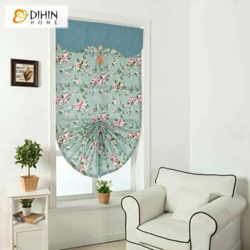 DIHIN HOME Cotton/Linen Material With Valance Pastoral Printing Roman Blinds Roller Blind For Living Room