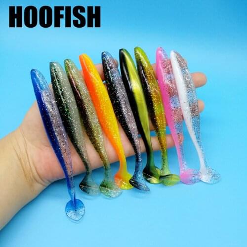 HOOFISH 30PCS/Lot Double Color Soft Lures Silicone Bait 55mm/63mm/70mm/90mm/120mm T-tail Wobblers Artificial Bait Tackle