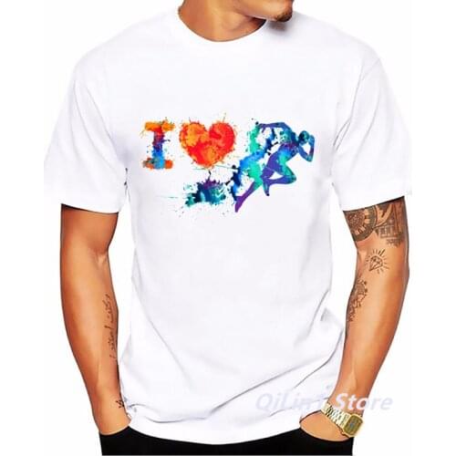 Watercolor I Love Running Ice Golf Graphic Print T-Shirt MenS Clothing 2021 Funny Tshirt Homme Harajuku Shirt Summer Tops