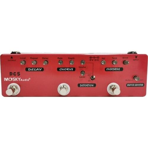 MOSKY DC5 6-in-1 Guitar Multi-Effect Pedal Metal Shell True Bypass Booster Buffer Delay Chorus Distortion Overdrive Effect Pedal