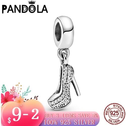 Hot 100% 925 Sterling SILVER charms Pavé Stiletto Shoe Dangle Charm fit Original Pandora Bracelet silver 925 jewelry
