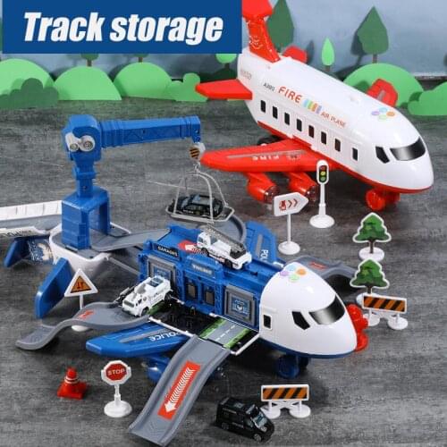 Kids Parking Lot Toys For Kids Simulation Track Inertia Aircraft Passenger Plane Airliner Car Music Story Children Toy Gift