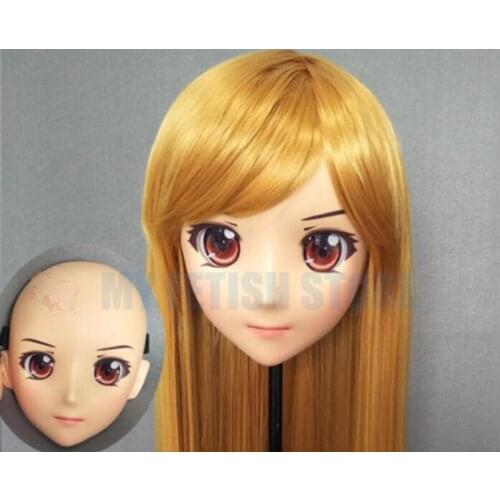 Jiang24)Female Sweet Girl Resin Half Head Kigurumi Crossdress Cosplay Japanese Anime Role Lolita Doll Mask With Eyes And Wig