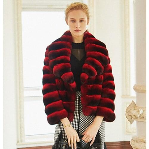 FURSARCAR Big Fur Collar Natural Rex Rabbit Fur Coat Luxury Winter Clothes Fashion Women Rabbit Fur Jacket Warm Thick Coats