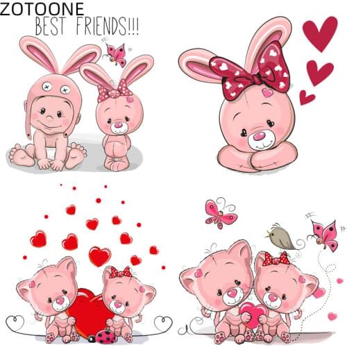 ZOTOONE Cartoon Pink Cat Patches Iron on Heat Transfer for Clothes DIY Applique Rabbit Patch for Kids Ironing Vinyl Stickers H