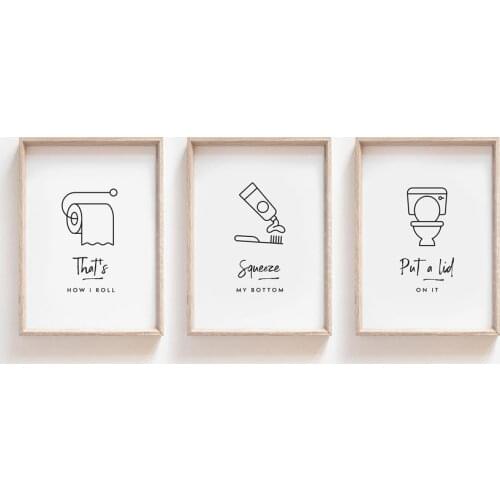 Toilet paper brush teeth Toilet Wall Art Canvas Painting Nordic Poster Art Prints Wall Pictures For Living Room Bathroom Decor