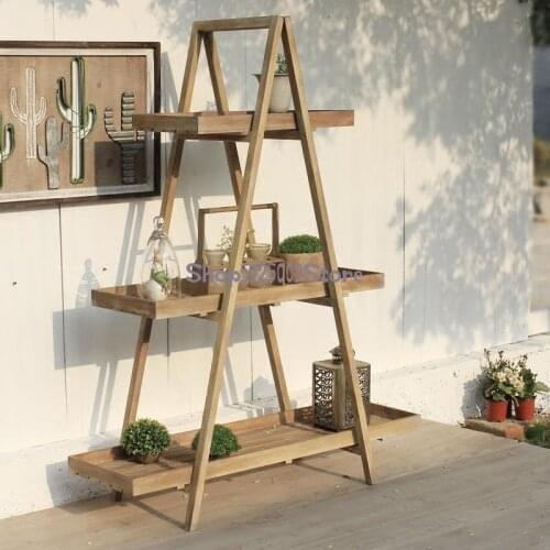 Solid wood display racks flower racks bookshelves clapboard racks Bogu rack ladder display racks American country retro nostalgi