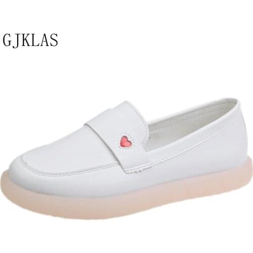 Beige White Oxford Shoes for Women Fashion Non-slip Comfy Leather Casual Shoes New Nurse Shoe Loafers Women Flats Oxfords Mujer