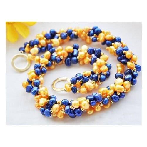 4row 18" blue yellow baroque Freshwater cultured pearl necklace