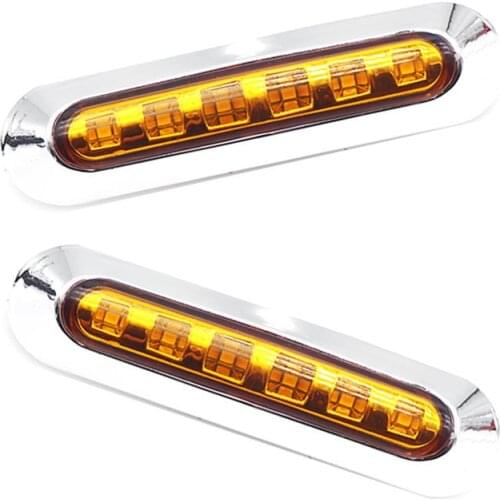 Pair 12V-24V Amber 6LED Chrome Bezel Side Marker Light Tail Lamp Auto Car Bus Truck Lorry Trailer Caravan Clearance Lights