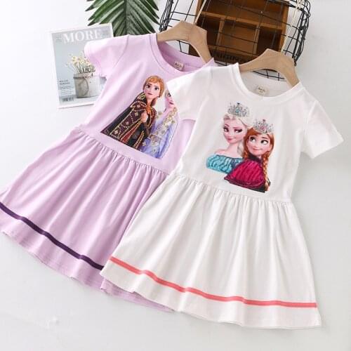 Jargazol Summer Kids Dresses for Girls Princess Elsa Anna Printed Sequins Short Sleeve Dress Cute Little Girls Costume Vestidos