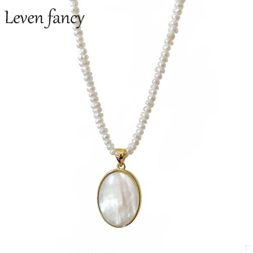 Handpicked Natural Freshwater Cultured Pearl Chain Choker Oval Shell Pendant Necklace 925 Sterling Silver Jewelry Wedding Gift