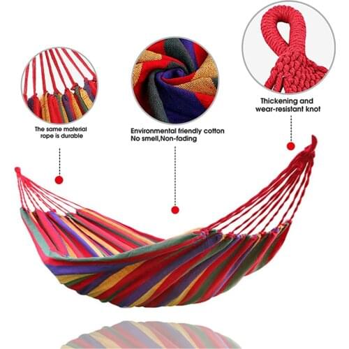 Portable Outdoor Hammock Swing Home Travel Swing Canvas Stripe Camping Hammock Indoor Single People Hanging Bed Garden Hammocks