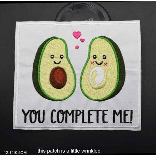 Romantic Heart Shape You Complete Me Lovely Avocado Iron On Patch Embroidered Embroidery Clothes Patch For Clothing Clothes